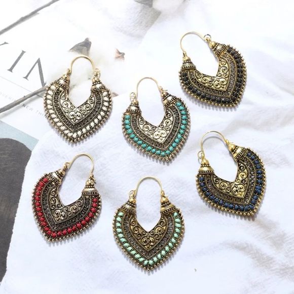 🌺Vintage Ethnic tribal crochet hoop Earring - Picture 7 of 16